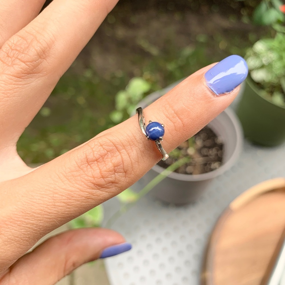 Vintage White Gold 14k Blue Star Sapphire Ring